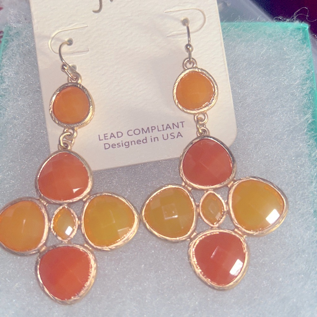 Bohemian Hippie Orange Rhinestone Earrings